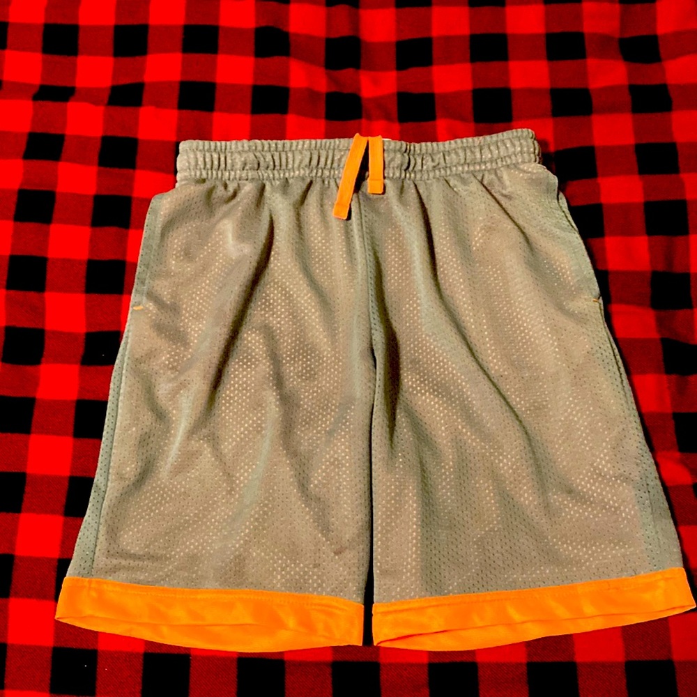 Gray and orenge shorts